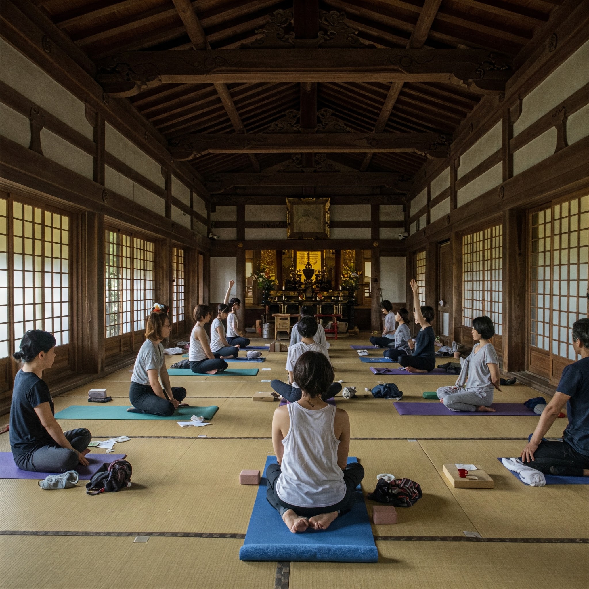 Yoga practice at a Japanese temple